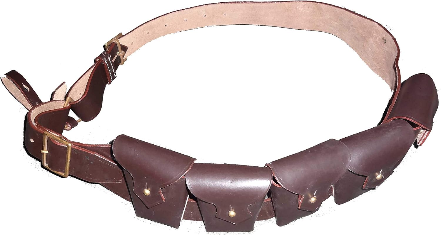 warreplica 1903 Pattern Leather Five Pocket Bandolier Authentic British Military Style Ammo Belt for Jawa Costume, Tusken Raider Cosplay & Steampunk - Premium Brown Leather 5-Pocket Belt Reproduction