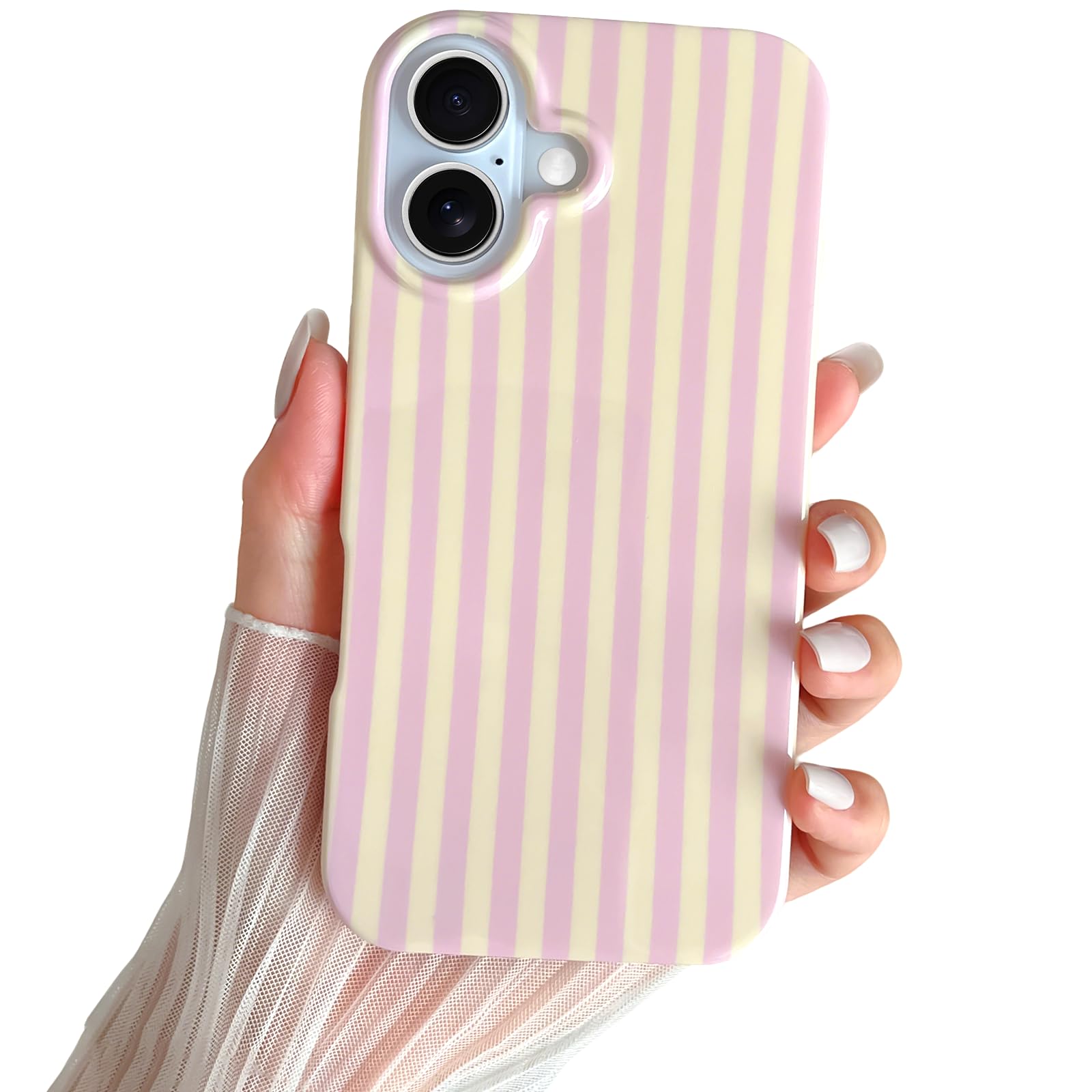 SmoBea Kompatibel mit iPhone 16 Hülle, Süßes Striped Handyhülle, Weiches TPU, Schlanke, Stoßfeste Telefonabdeckung für Frauen und Mädchen, Schön und Stilvoll, Rosa und gelb