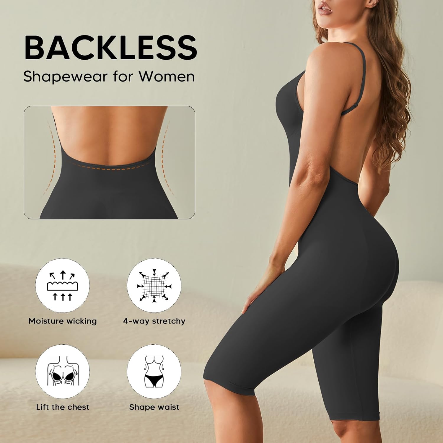 Women's Backless Shapewear Bodysuit Tummy control Seamless Body Shaper Sleeveless Jumpsuits Tops - Image 3