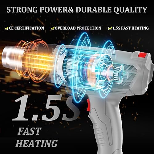 Miniatura 10 de Pistola de calor de 1800 W, pistola de aire caliente de soldadura resistente, ajustes de temperatura variables, 572932 (572.0 F-932.0 F) con 4