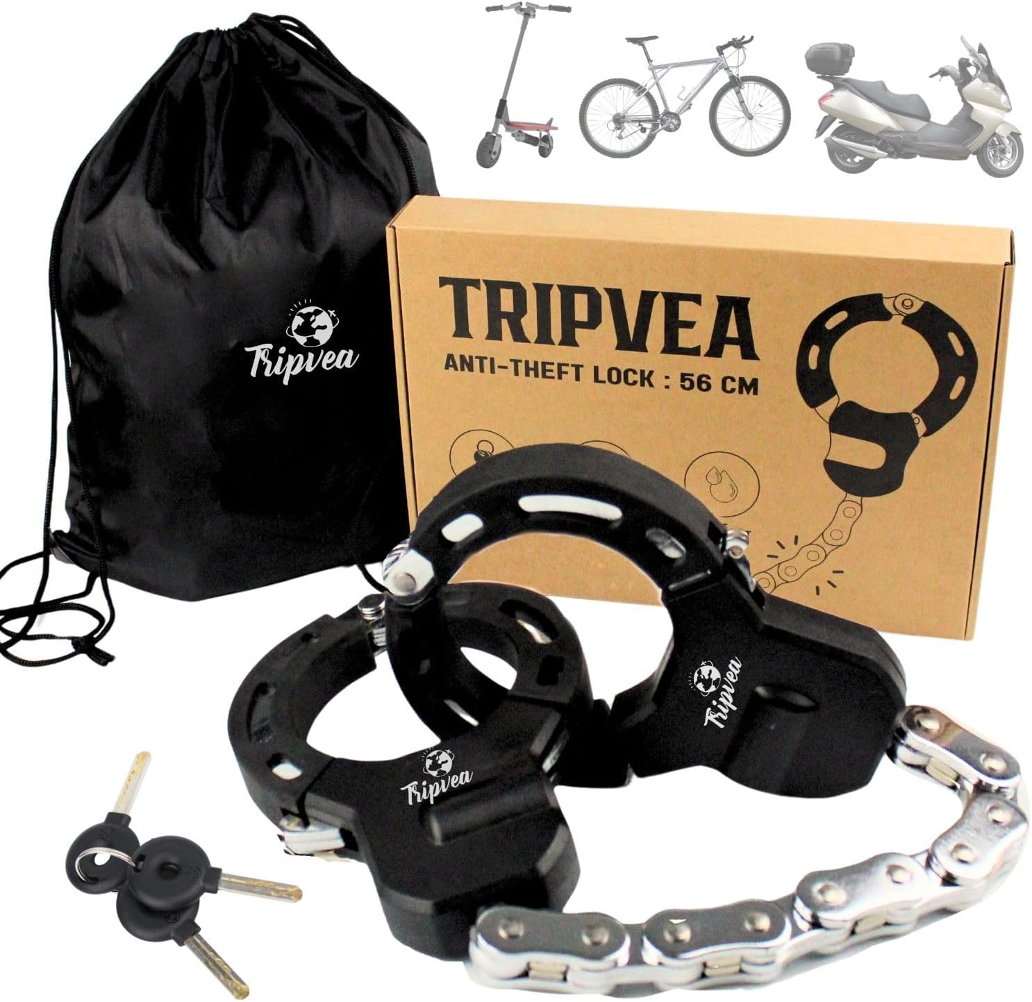 Cadenas Trotinette Electrique, Antivol Menottes avec Clé et Sac de Rangement, Cadenas Velo pour Trottinette Électrique/Vélo/Moto - Sport