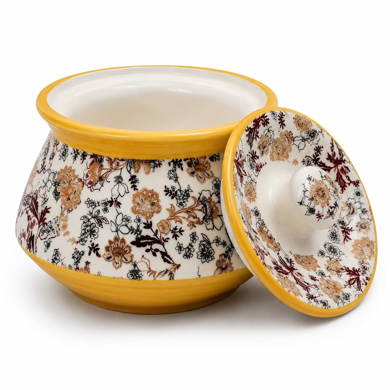 Premium Ceramic Handi Bowl with Lid 300ML for Curd, Yogurt, Dessert & Pickle Serving | Handcrafted Floral Design Glossy Finish Serving Bowl for Kitchen & Dining | 300ML For Curd, Yogurt, Dessert & Pickle Serving | Handcrafted Floral Design Glossy Finish Serving Bowl for Kitchen & Dining-image-15