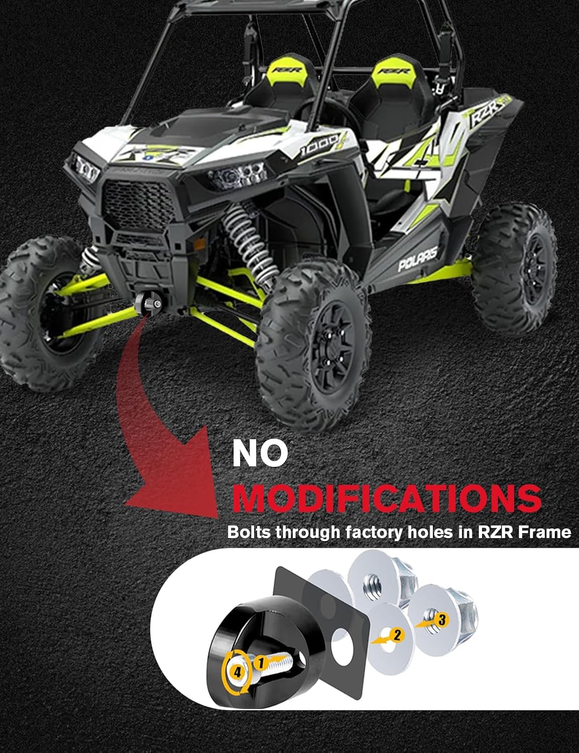 Chelhead RZR Front Hook With D Ring Shackle, Aluminum Towing Hook Accessories Compatible with Polaris RZR XP 1000 900 RZR S 1000