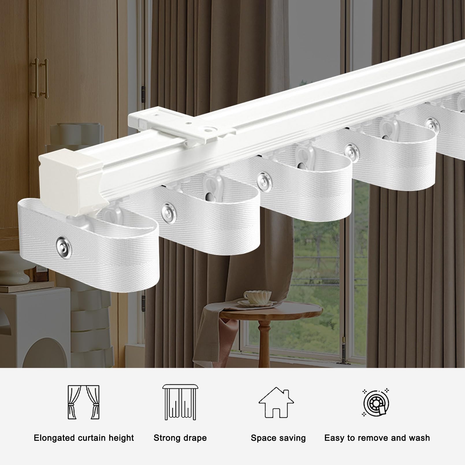 Wytrzymała szyna do montażu na wodzie ze stopu aluminium, prosty system K, do montażu pojedynczego typu O, 7,6 cm, ulley Ser entine, cichy, biały
