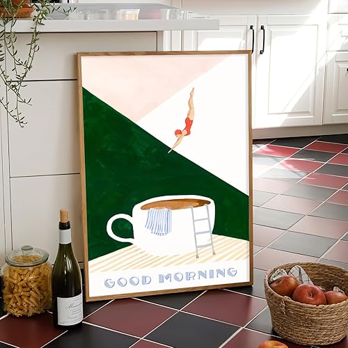Miniatura 2 de Arte de pared de cocina, arte de baño, póster abstracto vintage de cocina, divertido desayuno, lienzo para pared, Buenos días, buceo, bebidas,