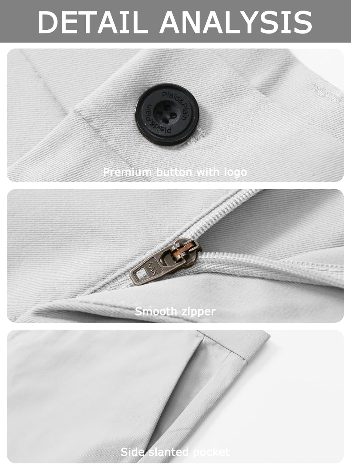 Plaid&Plain Men's Dress Pants Slim Fit Stretch Khaki Pants Wrinkle Free - Image 6