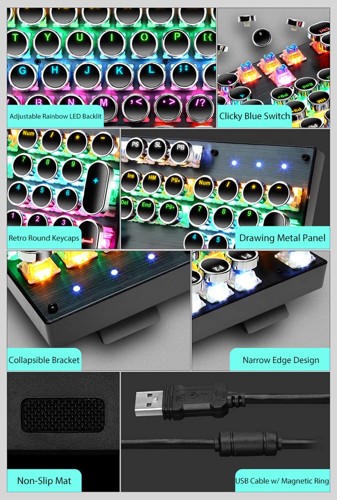 タイプライター型 レトロ メカニカルキーボード LEDバックライト ヤマダモール | タイプライター型 レトロ メカニカルキーボード