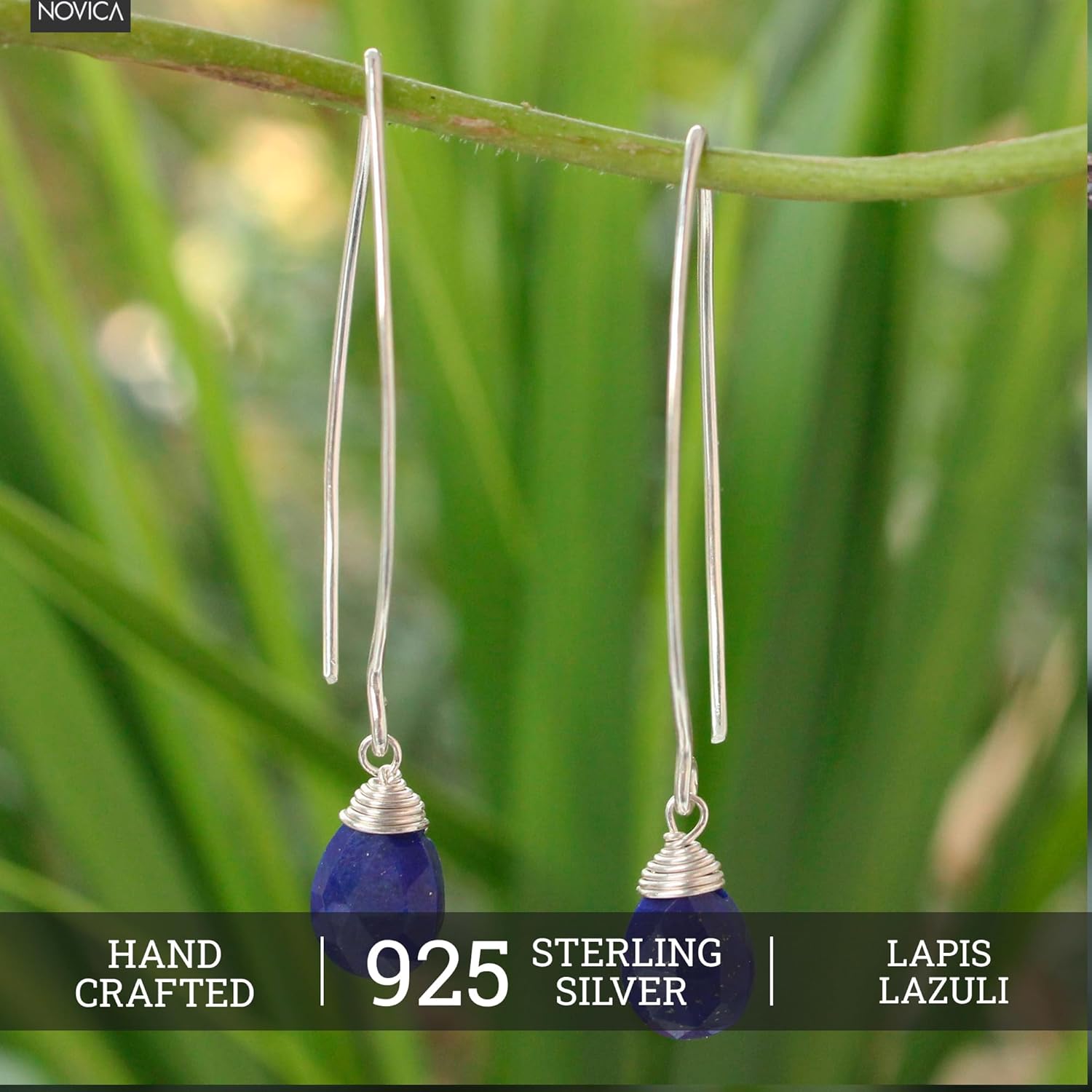 NOVICA Artisan Handmade Lapis Lazuli Dangle Earrings .925 Sterling Silver Blue Thailand Royal Classic Reflecting Pond Snorkel Happiness Birthstone 'Sublime'