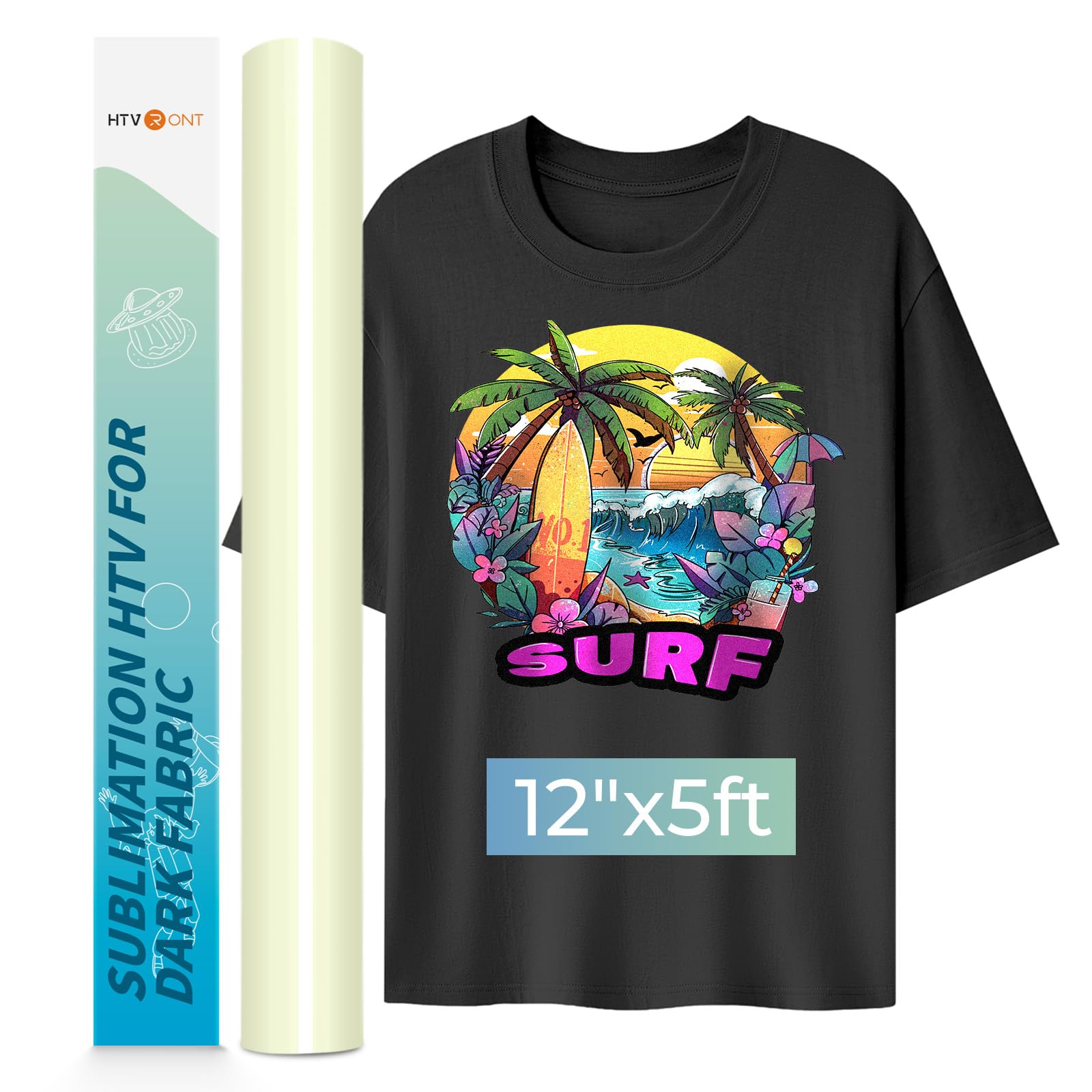 HTVRONTSublimation HTV for Dark Fabric/Light Fabric - Glossy Sublimation Vinyl 12" X 5FT - Sublimation Blanks for Sublimation Shirts/Bag/Hat/Pillow
