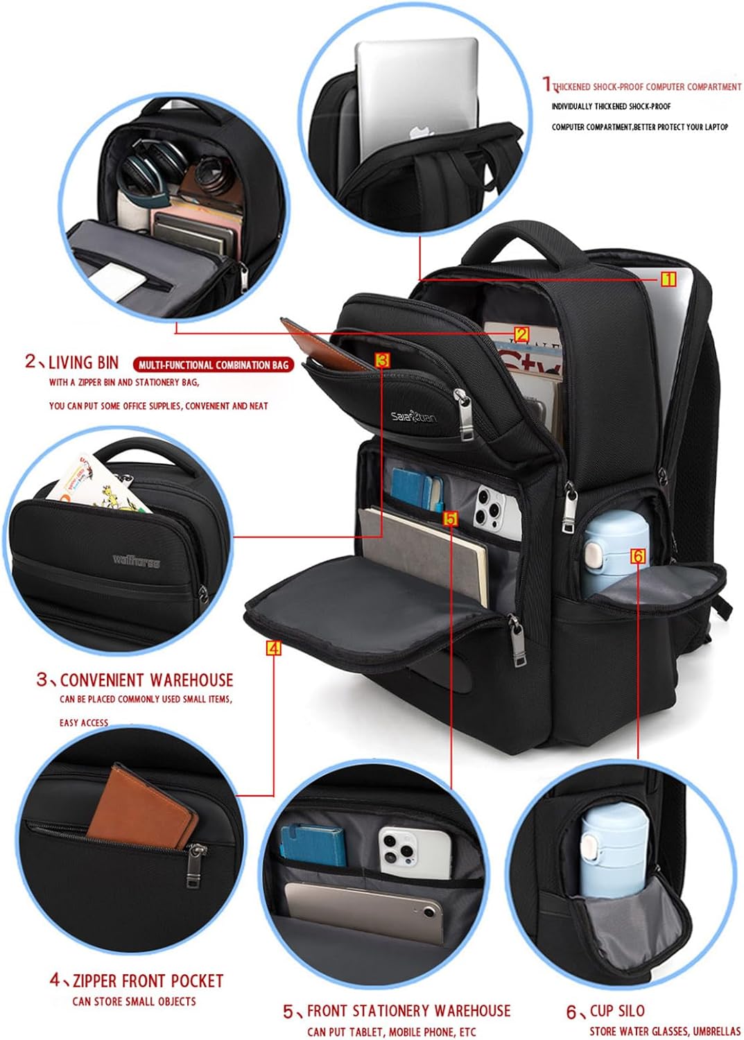 Professional Business Backpack for Men,15.6inch Laptop Compartment with Anti-Theft Zipper,Waterproof Travel Backpack for Office&Commute,Multiple Layers,Comfortable Carrying. - Image 4