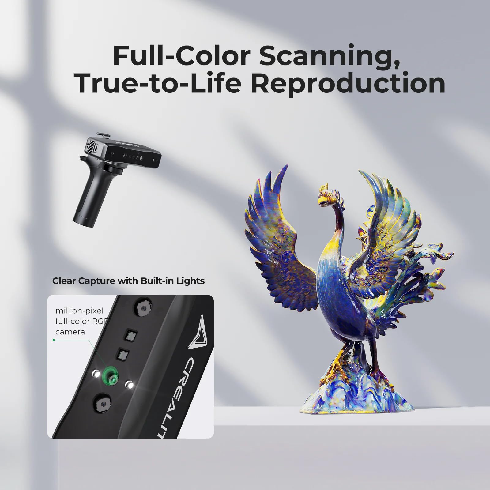 Creality Otter Lite 3D-Scanner, 0,05 mm Hochpräzise, 30 fps kabelloser Griff Handheld Scanner für 3D-Druck, Anti-Shake-Tracking, 24-Bit Vollfarbscannen für Objekte zwischen 20 und 2000 mm