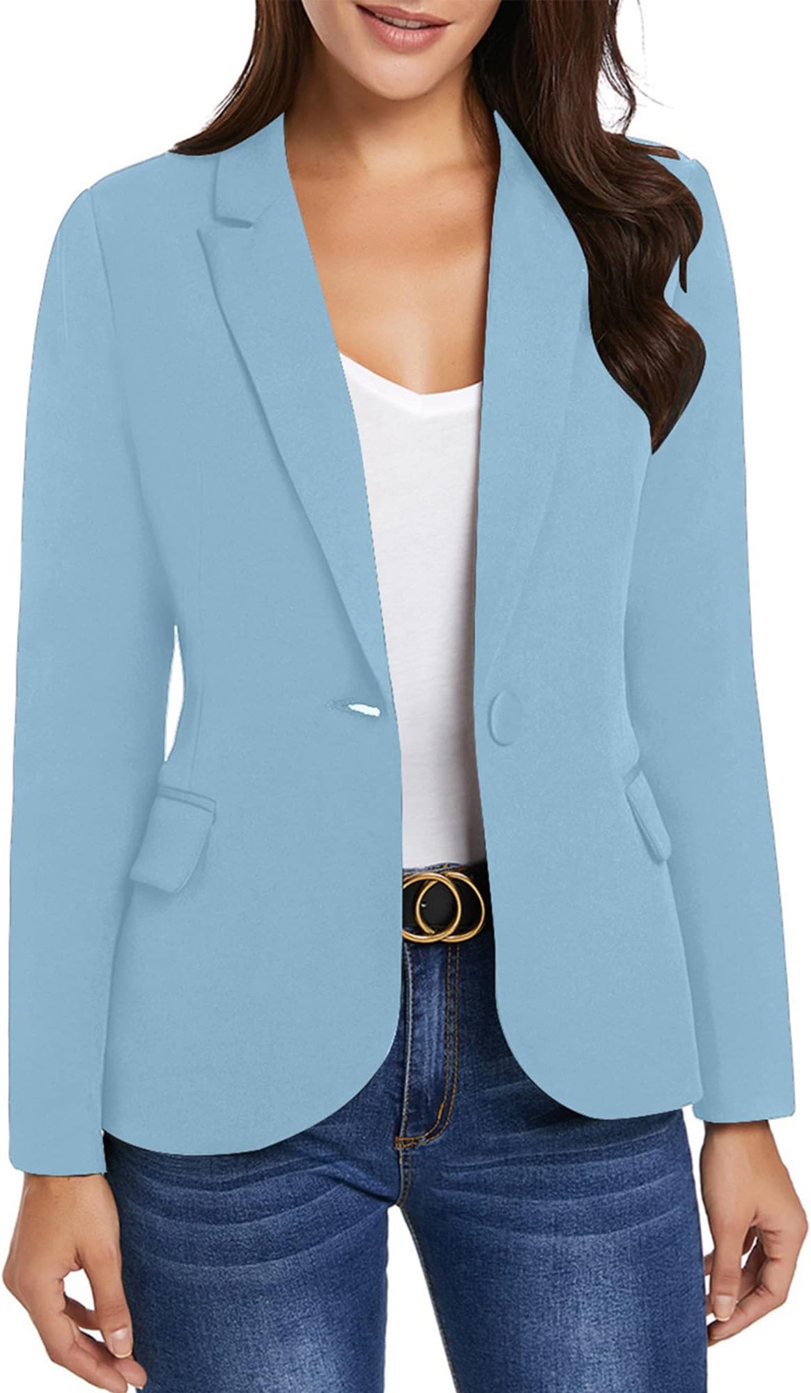 Women's Long Sleeve Formal Notch Lapel Button Down Blazer Pockets Jacket