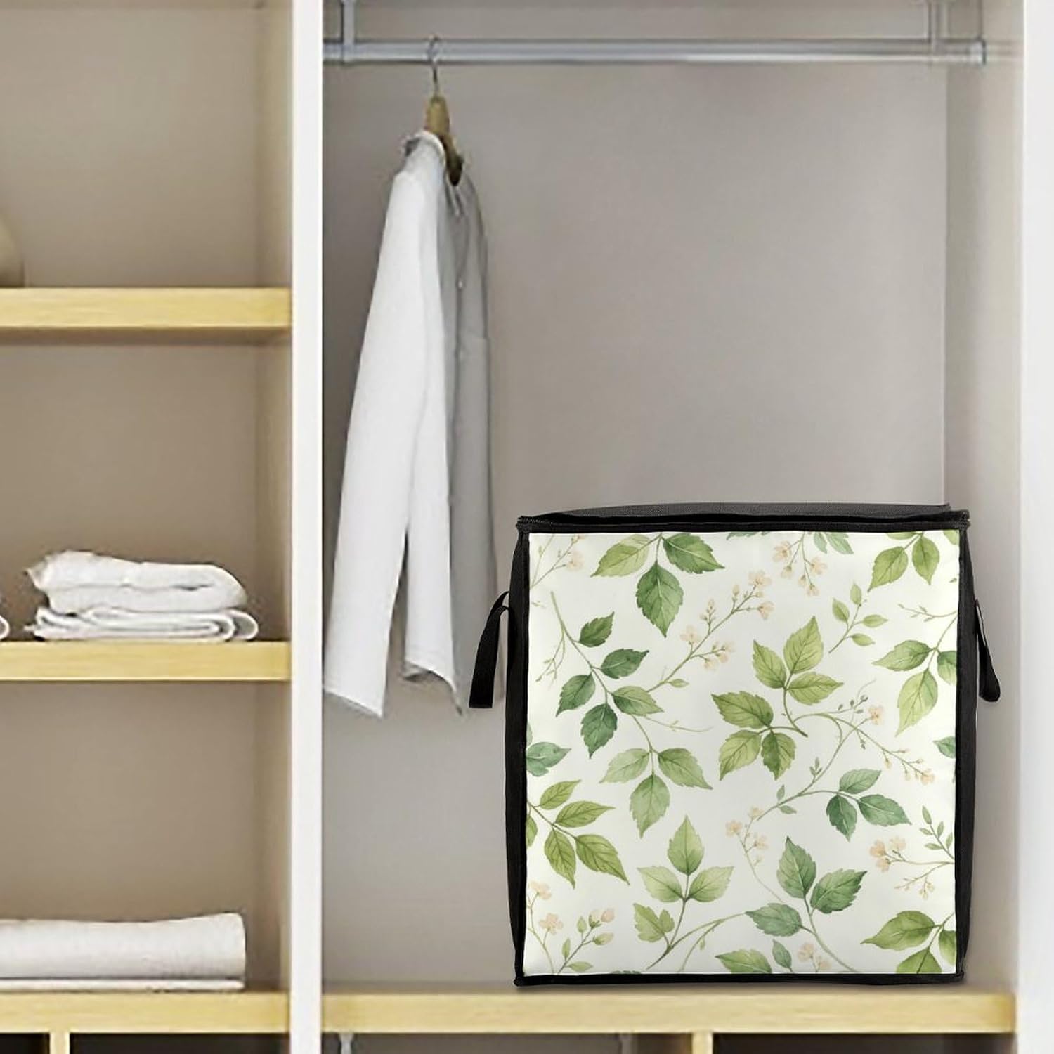 Green Leaf Pattern Comforter Storage Bag Moving Bag | Clothes Storage Bins-70L,Moving Bag With Dual Handles For Easy Carrying, Zipper Design Durability for Home,Bedroom,Closet
