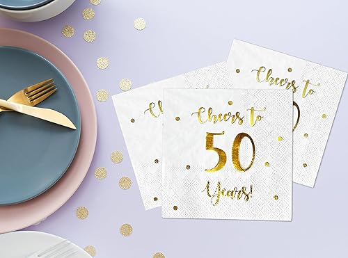 Miniatura 4 de Cheers to 50 Years Cocktail Napkins Happy 50th Birthday Decorations for Men and Women and Wedding Anniversary Party Decorations 50-Pack 3-Ply