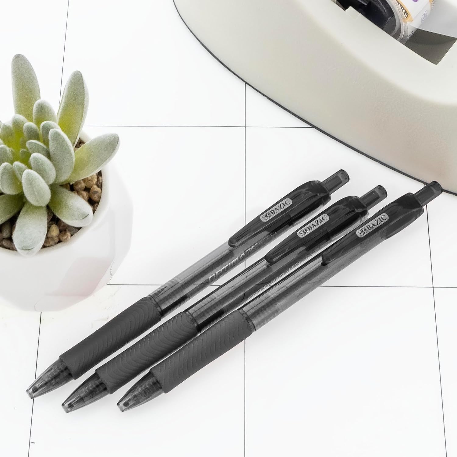 BAZIC Products Oil Gel Ink Retractable Pen Optima Black Color, 0.7 mm Medium Point Soft Grip Smooth Writing, for Office School (3/Pack), 24-Pack