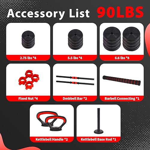 Miniatura 9 de Mancuernas ajustables, juego de pesas libres de 102535557090 libras con conector