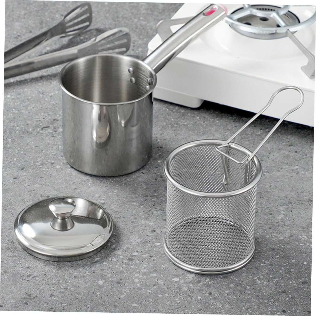 VANZACK 1Set Deep Fryer Kit with Stainless Steel Frying Pot and Basket Ergonomic Handle Capacity for Home and Commercial Cooking Convenient Oil Strainer