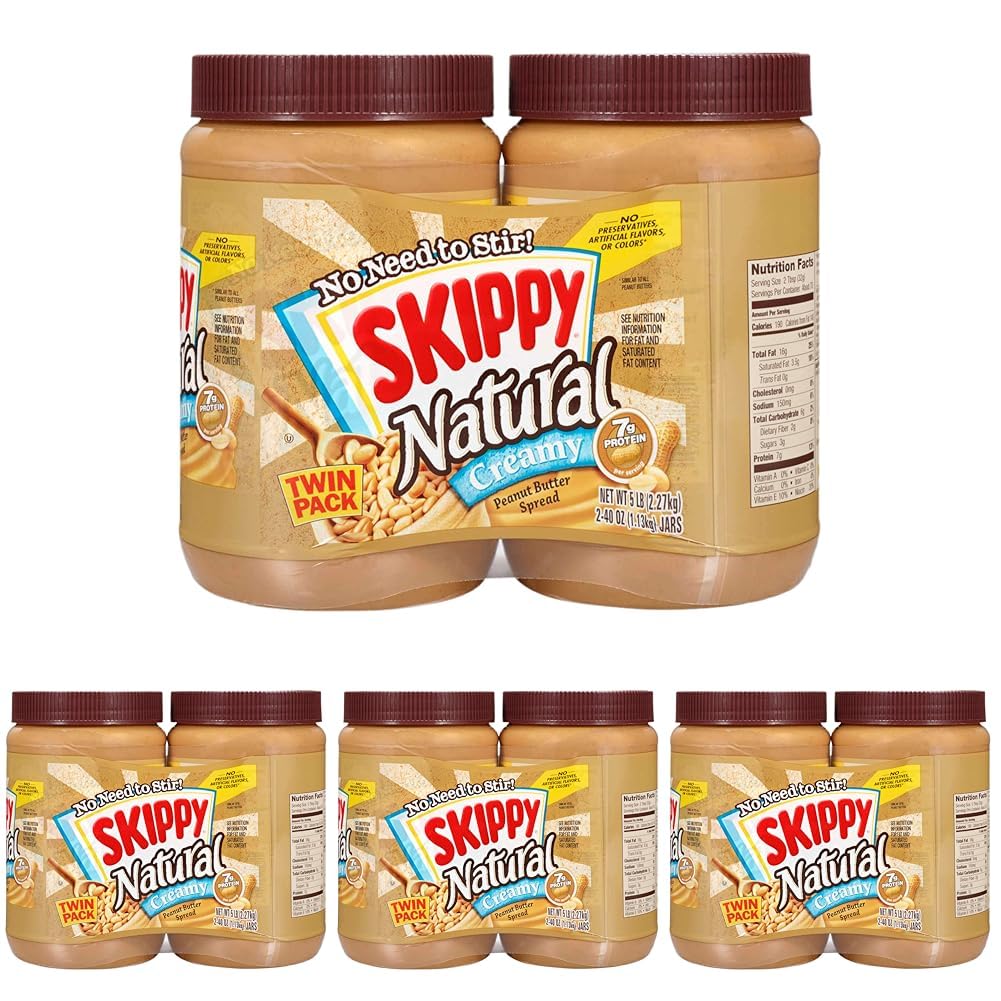 SKIPPY Natural Peanut Butter Creamy Twin Pack, 40 Ounces, Pack of 8