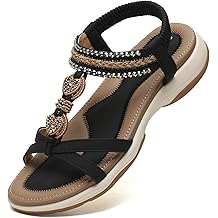 Women Sandals Walking Flats Summer Beach Sandals Arch Support Casual Dressy Shoes for Women Elastic Ankle Strap Jeweled Bohemian Shoes