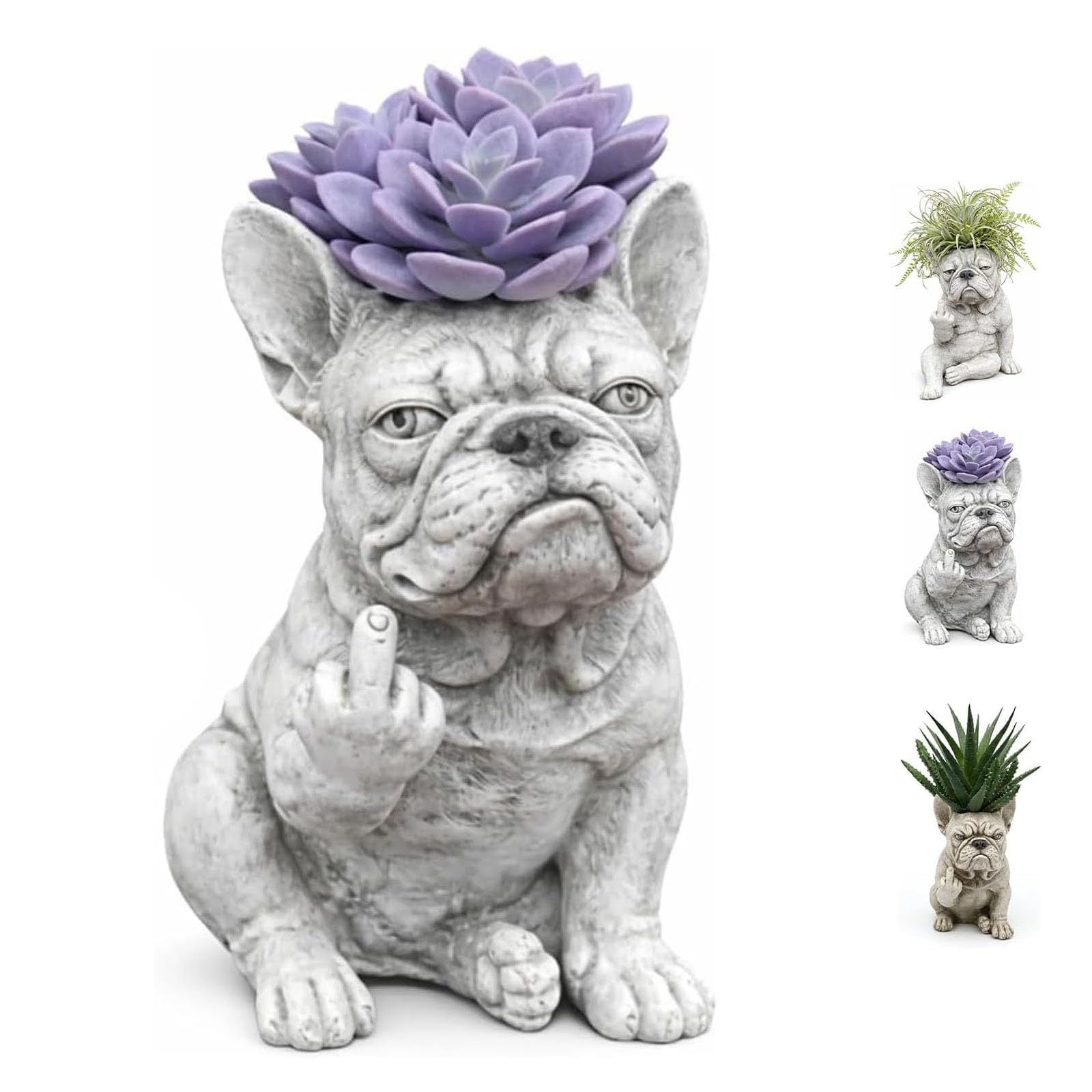 Jorcedi B Funny French Ulldog Planter Pot, Creative Attitude Garden Ulldog Planter Pot, Unique Outdoor Plant Container, Handcrafted Resin Succulent Vase With Drainage Hole, Office Desk Gift (B)