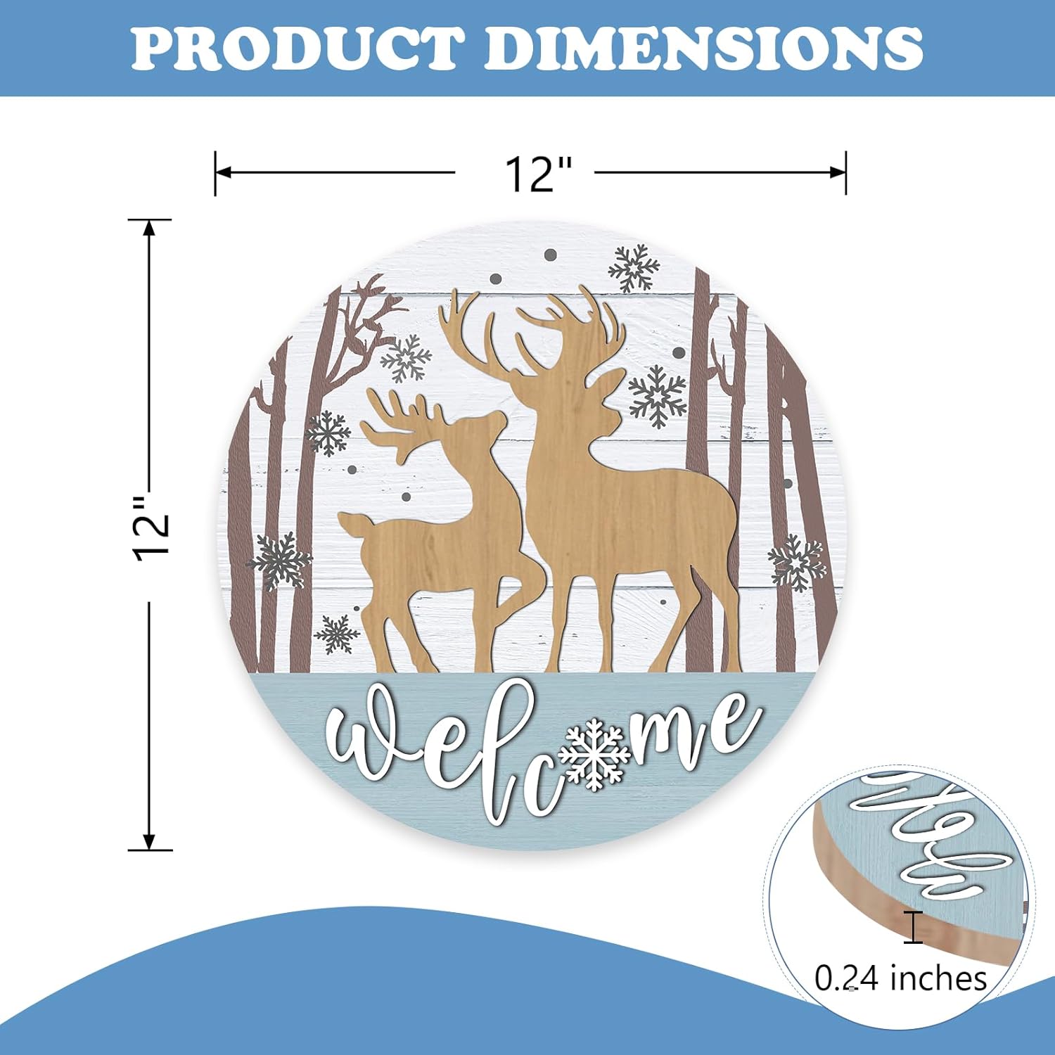 Welcome Winter Reindeer Front Door Sign, Farmhouse Snowflake Tree Wood Hanger Outdoor Outside Porch Home Decor, Rustic Christmas Wooden Wreath Indoor Wall Hanging Decoration - Image 2