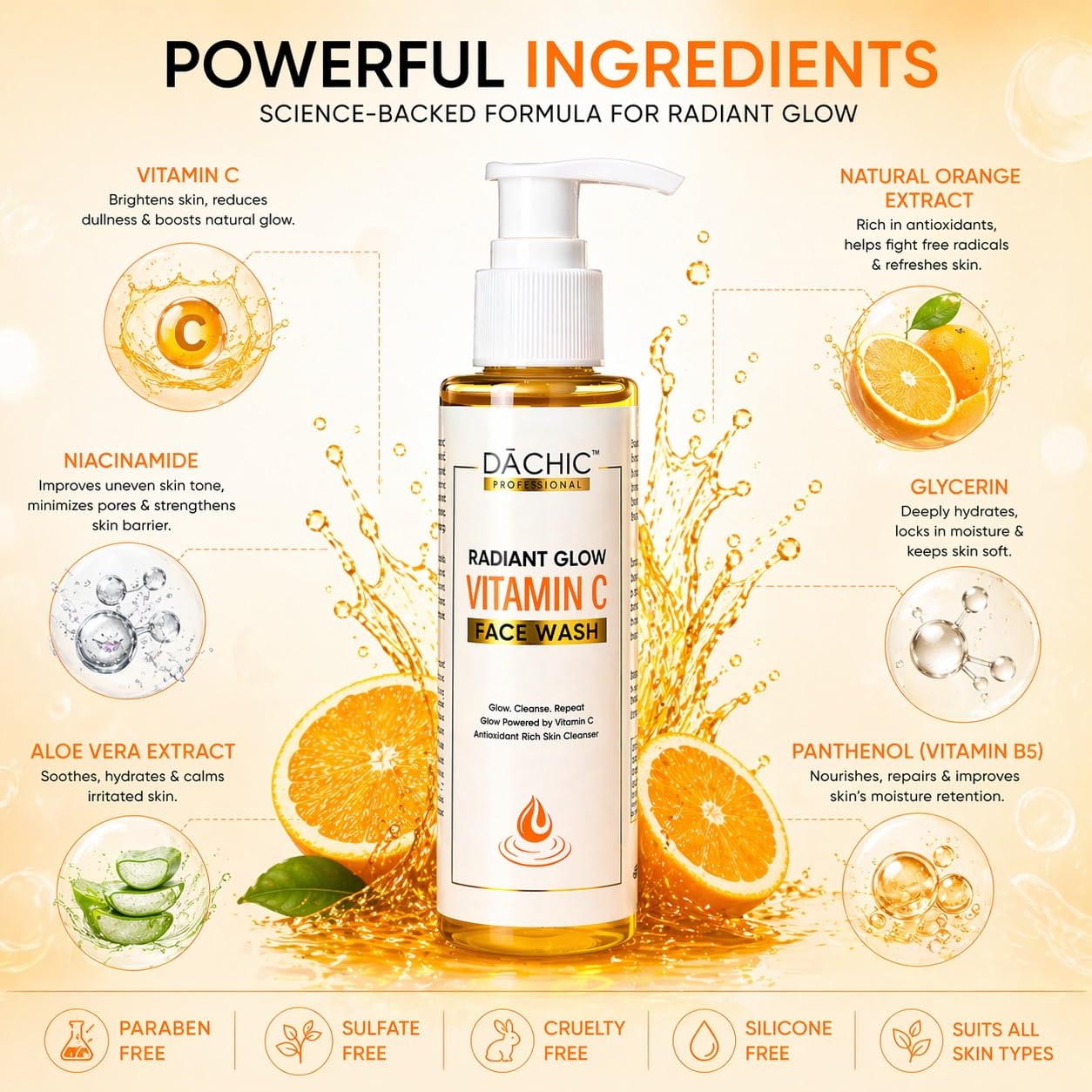 DACHIC Radiant Glow Vitamin C Face Wash – Brightening & Antioxidant-Rich Daily Cleanser for Even Skin Tone, Deep Cleansing, Hydration & Natural Healthy Glow 3
