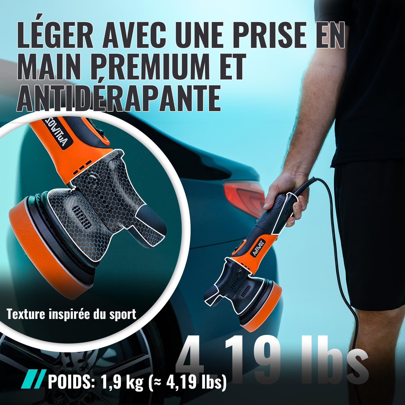 AUTIWOZ 630W Auto Polisseuse Orbitale 9mm,125mm Kit de Machine à Polir | Polisseuse Voiture Compacte Avec 6 Vitesses Variables (2000-6200 tr/min), Pour Automobile,Cirage,Lustrage,Polir,Ponçage - W01