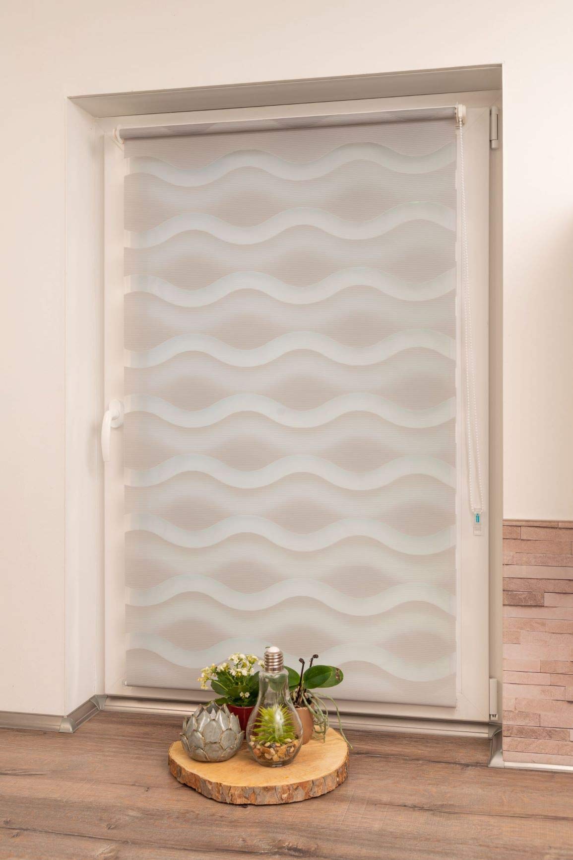 K-home Klemmfix Doppelrollo "Welle" ohne Bohren - Grau 80 cm x 200 cm (B x L)