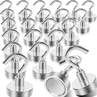 20Pack Magnetic Hooks, 35lb+ Strong Magnetic Hooks Heavy Duty Rare Earth Neodymium Magnets with Hooks for Hanging, Heavy Duty Hooks Magnetic for Cruise Cabins Camping Kitchen Fridge Classroom Office