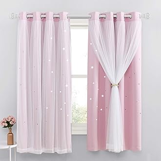 Blackout Curtains for Bedroom - Stars Cut Out Curtains for Kids Nursery Girls Living Room Thermal Curtains Drapery with Eyelet for Windows, 2 Panels, W52 x L63 Inch (132x160 cm), Pink