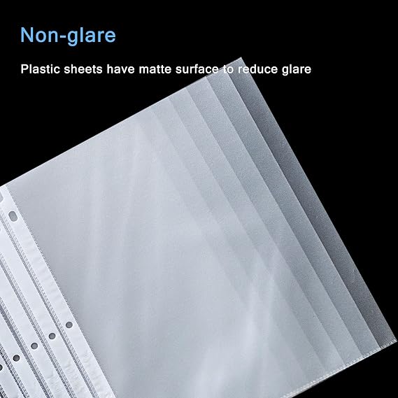 Seashell 100 Economy Non-Glare Sheet Protectors, Plastic Page Protectors for 3 Ring Binder, Letter Size, Top Loading, 3 Hole Punched, Binder Sleeves for 8.5 x 11 Paper, for School and Office use...