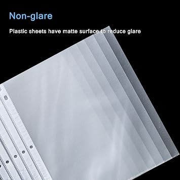 Seashell 100 Economy Non-Glare Sheet Protectors, Plastic Page Protectors for 3 Ring Binder, Letter Size, Top Loading, 3 Hole Punched, Binder Sleeves for 8.5 x 11 Paper, for School and Office use...