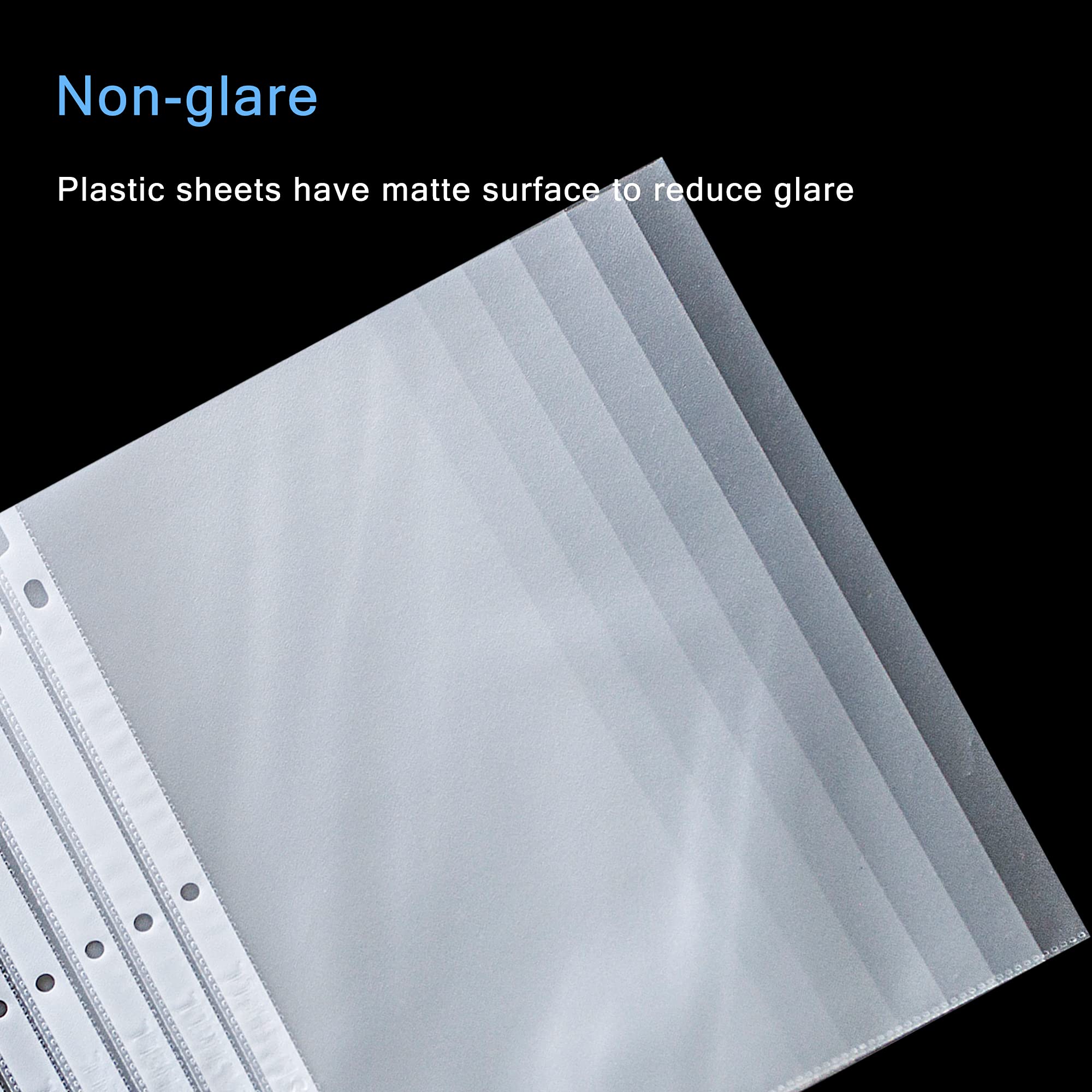 Seashell 100 protectores de hojas antirreflejos, protectores de páginas de plástico para carpeta de 3 anillas, tamaño carta, carga superior, 3 agujeros perforados, fundas de carpeta para papel de 8.5