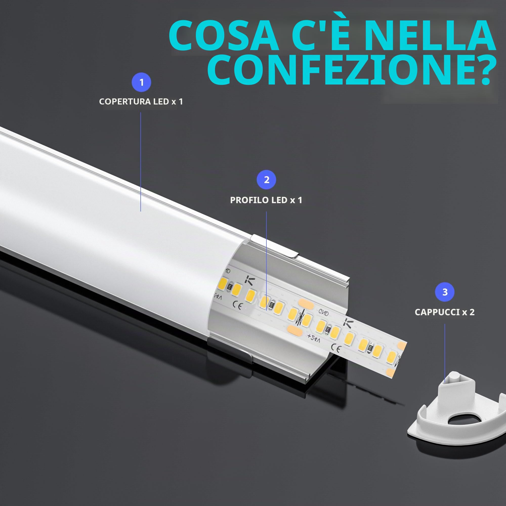 Profilo led angolo di 90 gradi Profili per strisce led 2m x 10 pz, Con coperchio in PC opaco, Dimensioni 15,8 mm x 15,8 mm, Supporta strisce LED fino a 10 mm di larghezza SP30