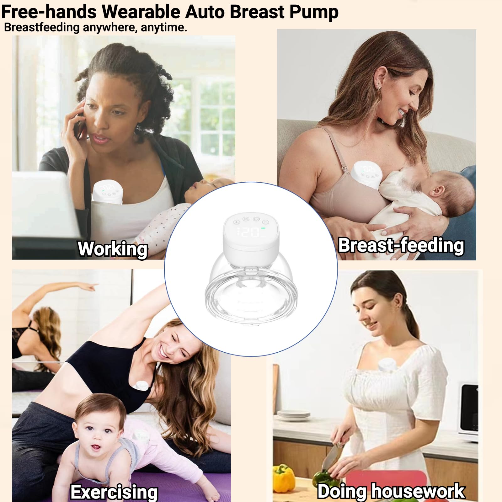 Wearable Breast Pump, Hands Free Electric Auto Breast Pump for Breastfeeding with 3 Modes, 9 Levels - Image 2