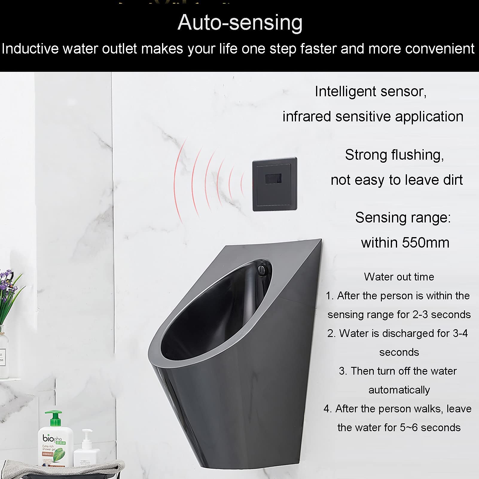 Wandmontiertes Urinal für Männer, intelligentes Edelstahl-Sensor-Urinal, kleine vertikale Toilette für Bars, Einkaufszentren, Sehenswürdigkeiten, Clubhäuser, öffentliche Toiletten, Schiffe, A