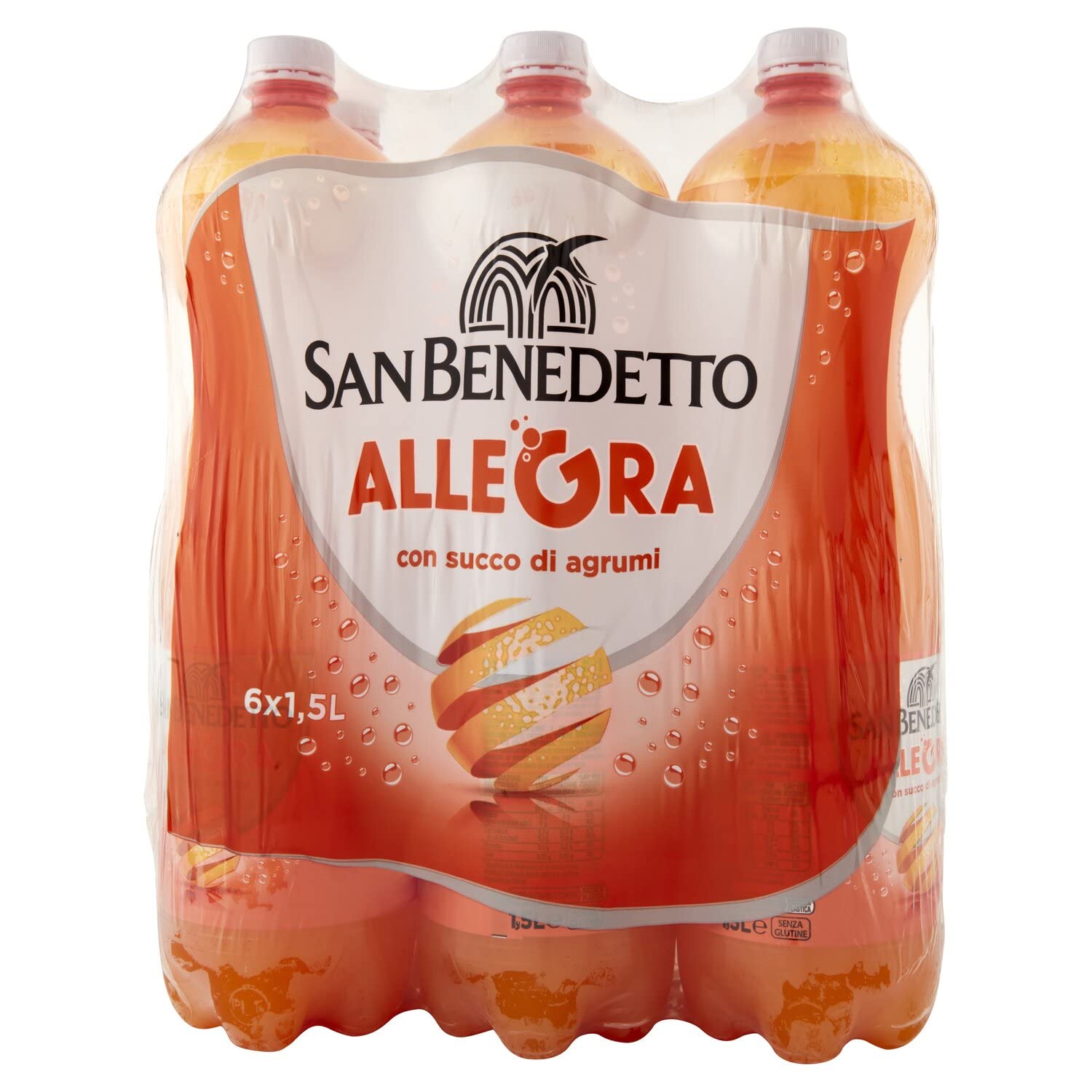 San Benedetto Allegra Aranciata PET Lot de 6 boissons gazeuses Orange limonade 1,5 l