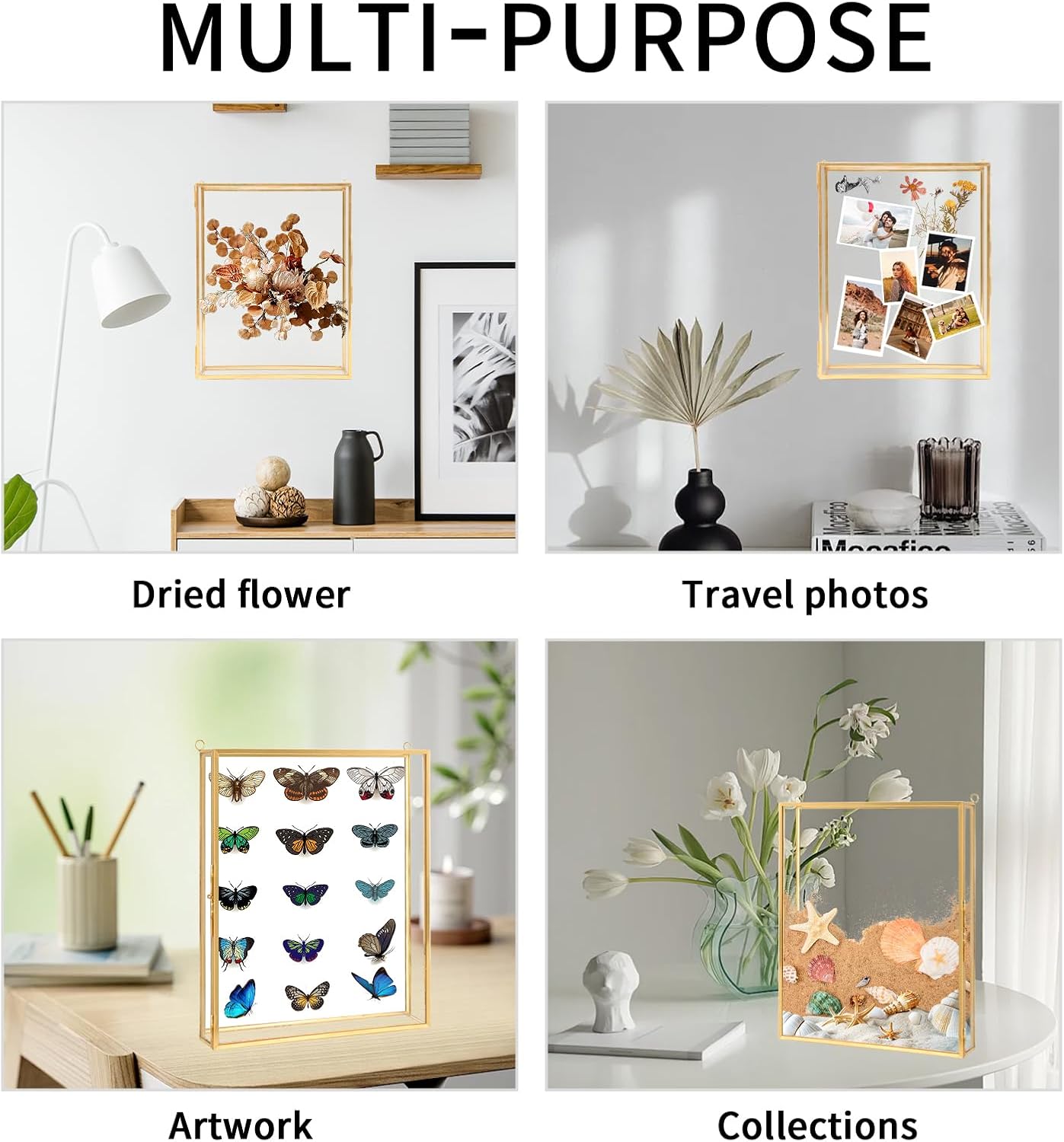 Shadow Box Frame 8x10, Deep Glass Flowers Shadow Box Display Case Vintage Memory Top Loading Shadow Keepsake Box for Dried Flowers, Memorial Keepsakes, Tickets and Photos(Gold)