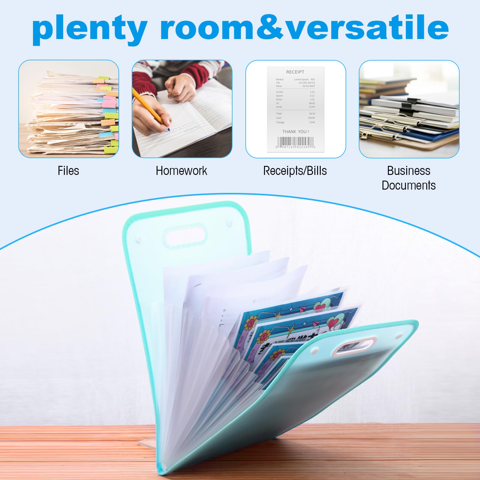 4 carpetas de archivos A4, organizador de archivos vertical A4 con asa, carpetas de archivos A4 impermeables expandibles con 13 bolsillos, gran almacenamiento, carpeta de documentos tamaño A4 para