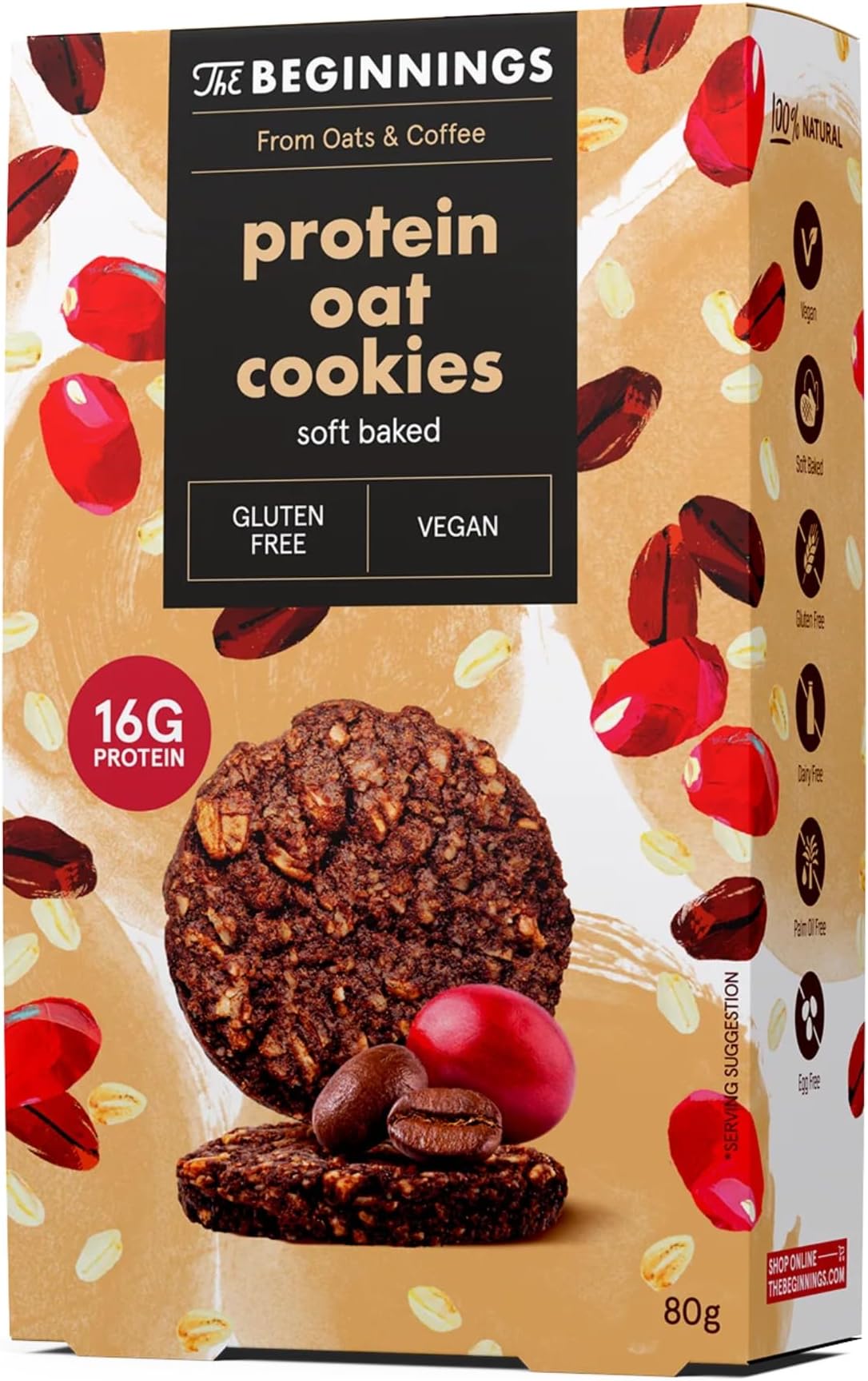Protein Coffee Oat Cookies 80g – 20g Plant Protein Per 100g, Gluten Free Oat Biscuits, Vegan & Dairy Free, Coconut Sugar, Real Coffee & Cocoa