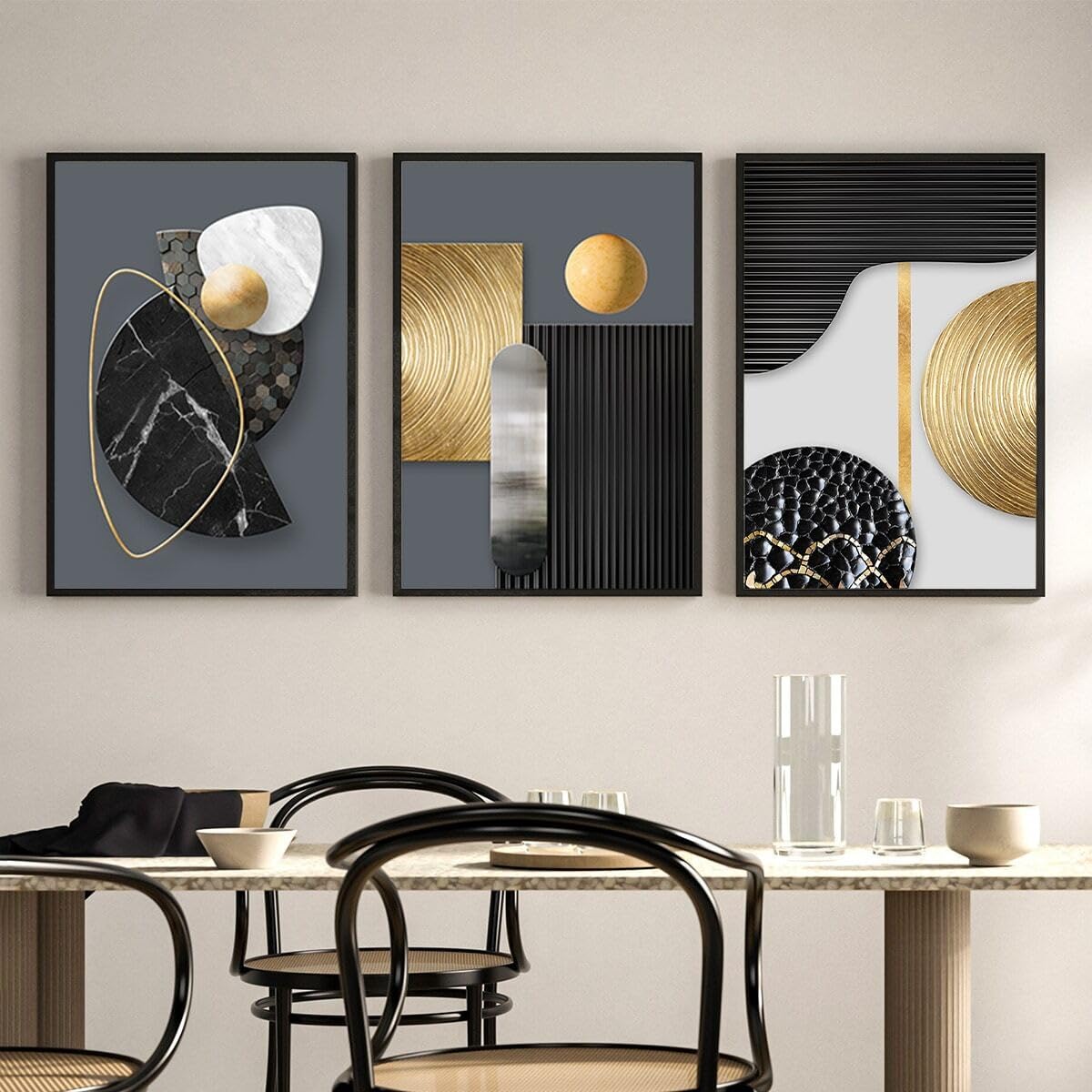 Cuadro abstracto geométrico moderno de 3 piezas para pared, ideal para sala de estar, dormitorio, comedor, cafetería u oficina (60x90cm x 3/Sin marco).