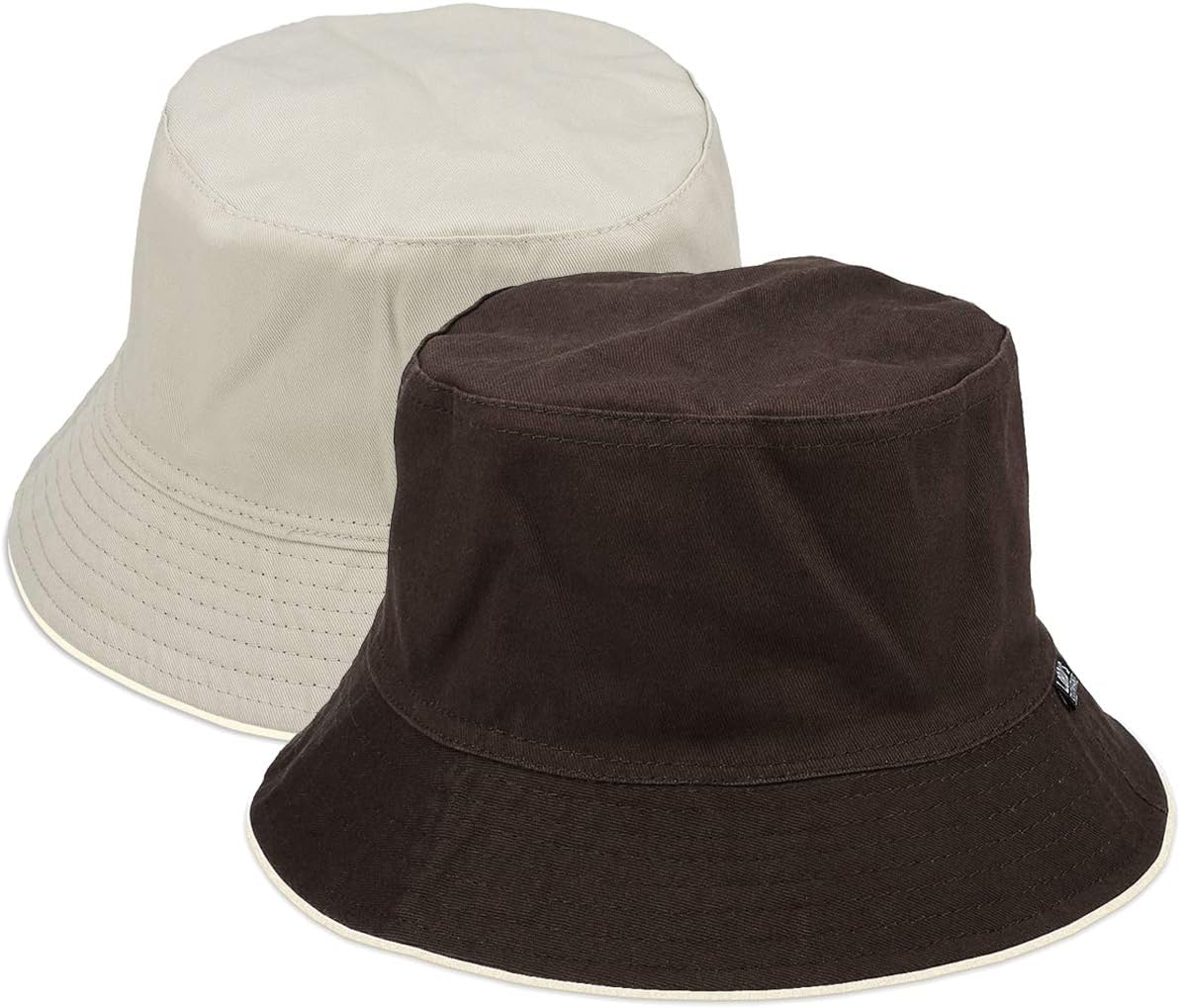 FALETO Unisex Cotton Bucket Hat Reversible Summer Sun Hat Fisherman Fishing Cap for Men Women Teens Both Sides Wear Black Beige