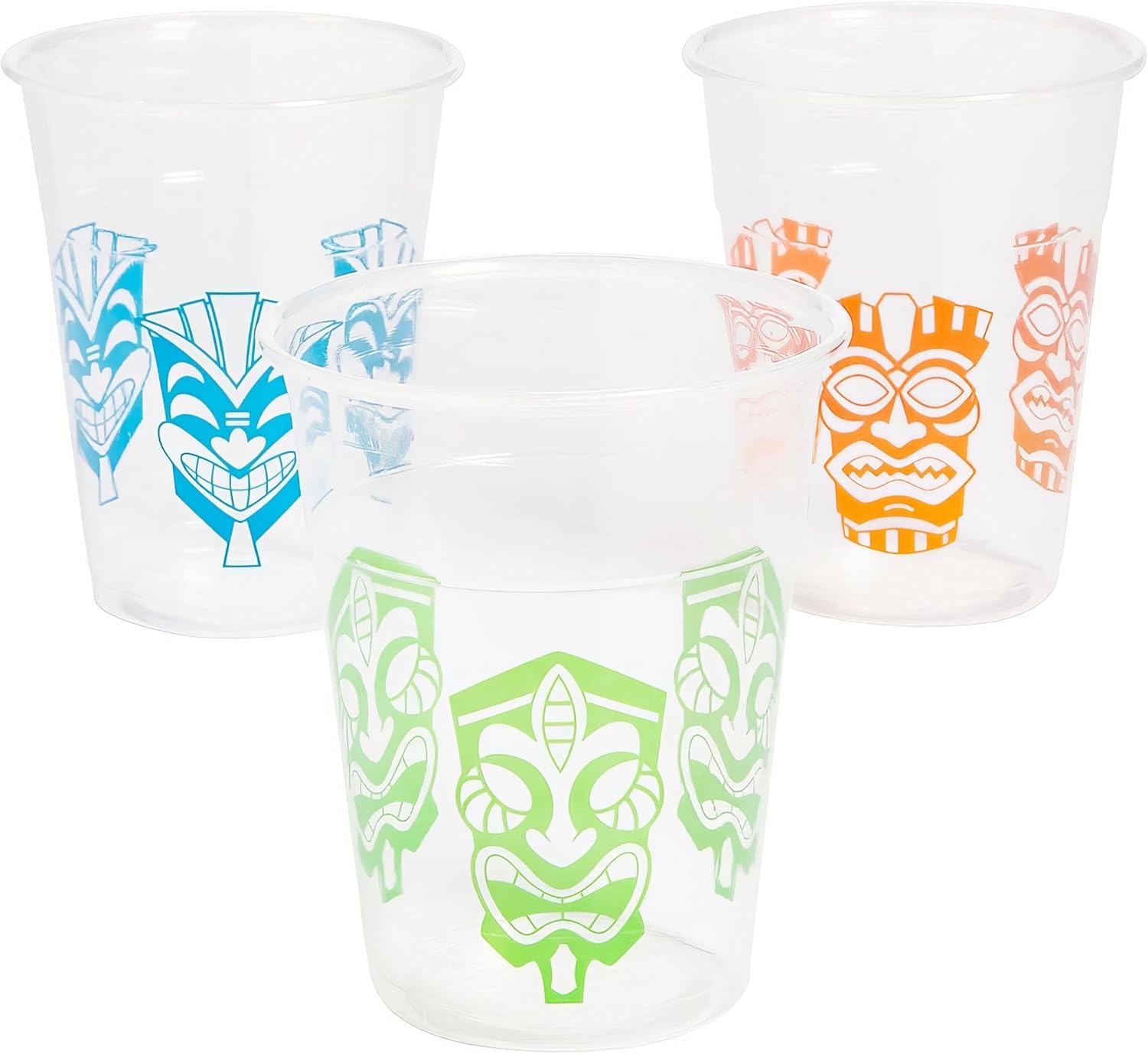 Fun Express Tiki Plastic Cups - Bulk Set of 50, Each Holds 16 oz - Luau, Pool and Summer Party Supplies