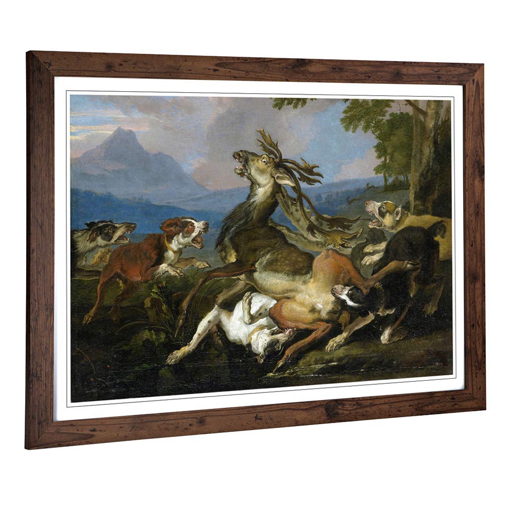 Big Box Art Framed Print of Abraham Hondius The Deer Hunt Design | Wall Art Picture | Home Decor for Kitchen, Living, Dining Room, Bedroom, Hallway, Office, Walnut, A2 / 24.5x18 Inch / 62x45cm