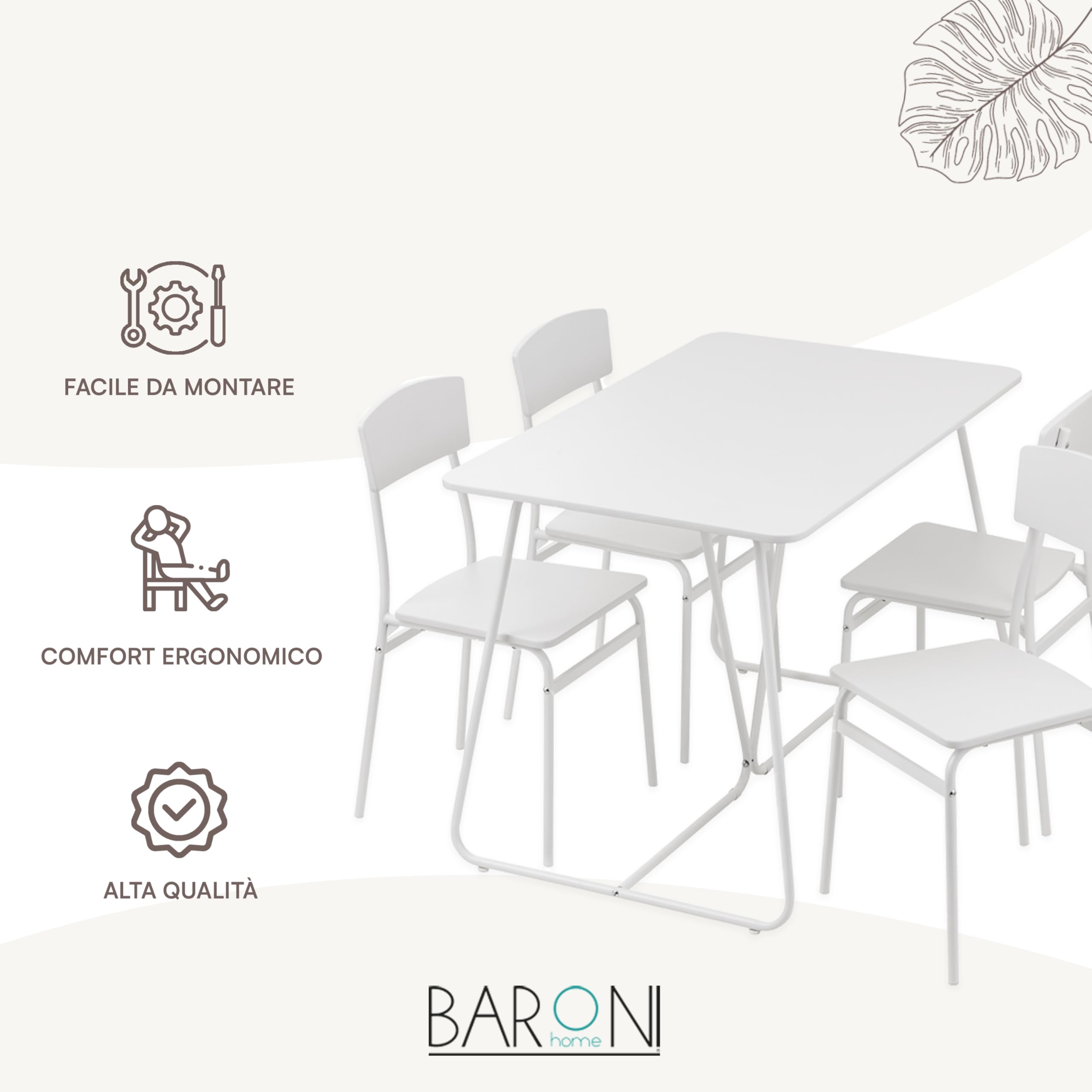 Set Pranzo con Tavolo 140x90 cm e 6 Sedie in Similpelle - Effetto Rovere Chiaro / color Crema [en.casa