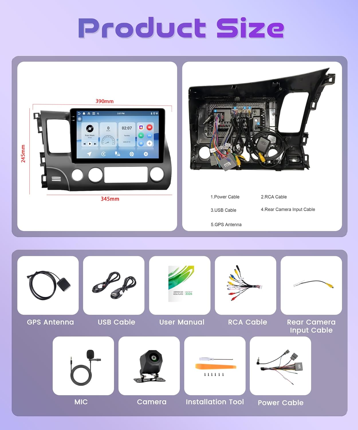 4Core 4G+128G Rimoody Android 15 Car Stereo Radio for Honda Civic 2006-2011,Wireless Carplay Andorid auto Mirror Link 10'' INCELL Touchscreen GPS WiFi Bluetooth 5.0 FM/RDS EQ SWC Backup Camera