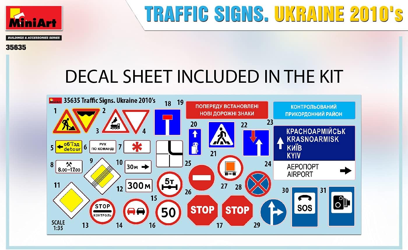 Miniart MIN35635 1:35-Traffic Signs Ukraine 2010's, Various