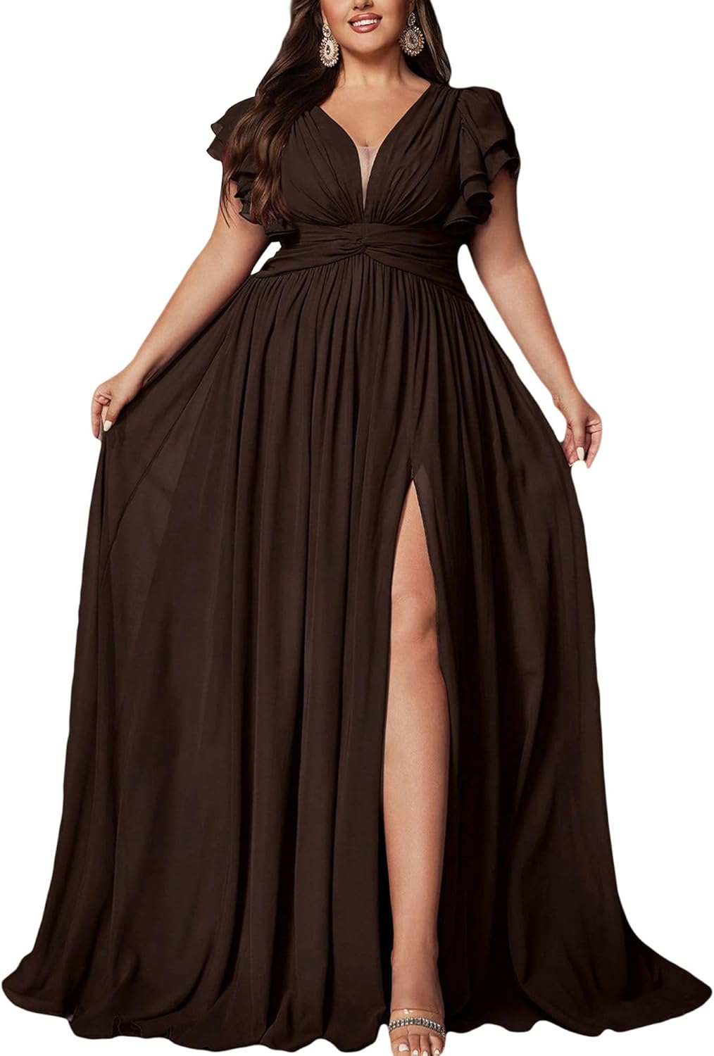 VOUIAO Women's Plus Size Bridesmaid Dresses Chiffon Wedding Guest Summer Maxi Dress Elegant Prom Evening Party Cocktail Gown