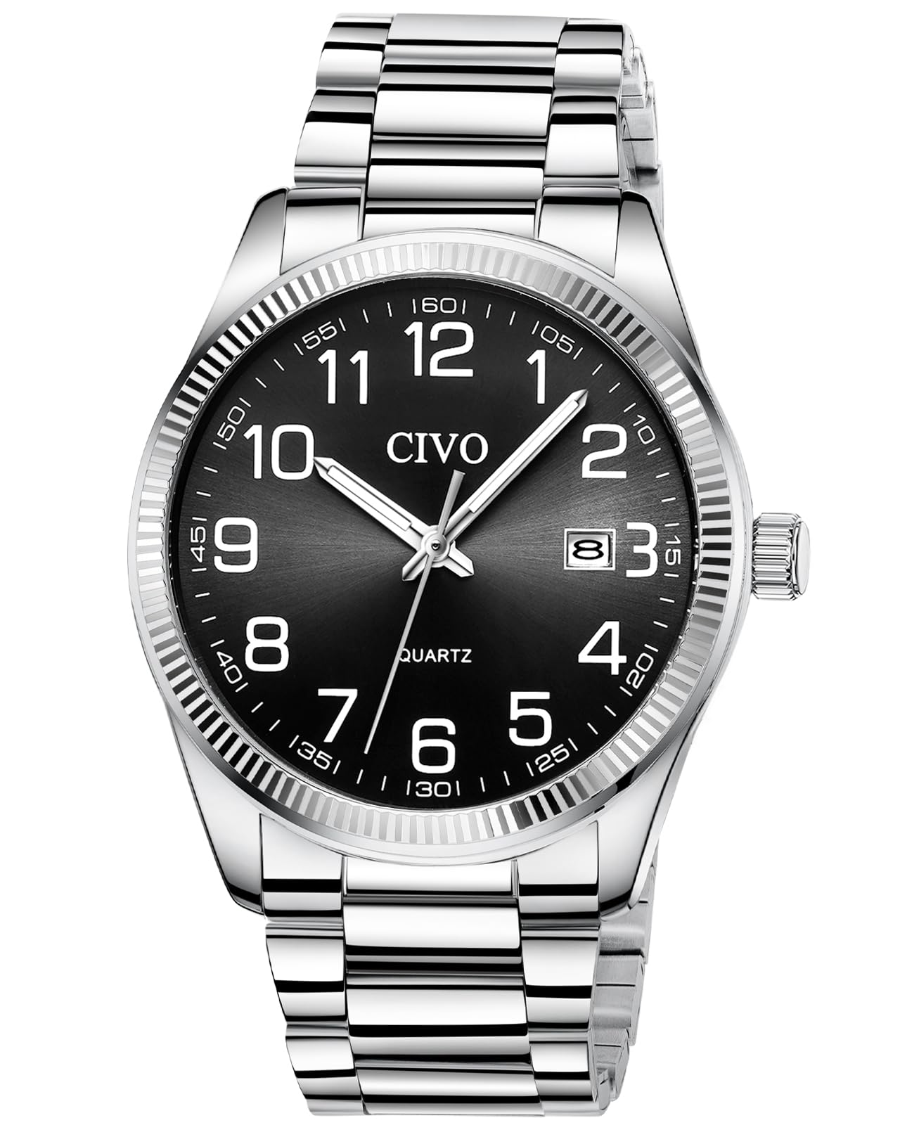 CIVO Silber Herrenuhr Leicht Lesbar: Edelstahl Analog Großes Zifferblatt Wasserdicht - Geschenk für Senioren mit Sehschwäche