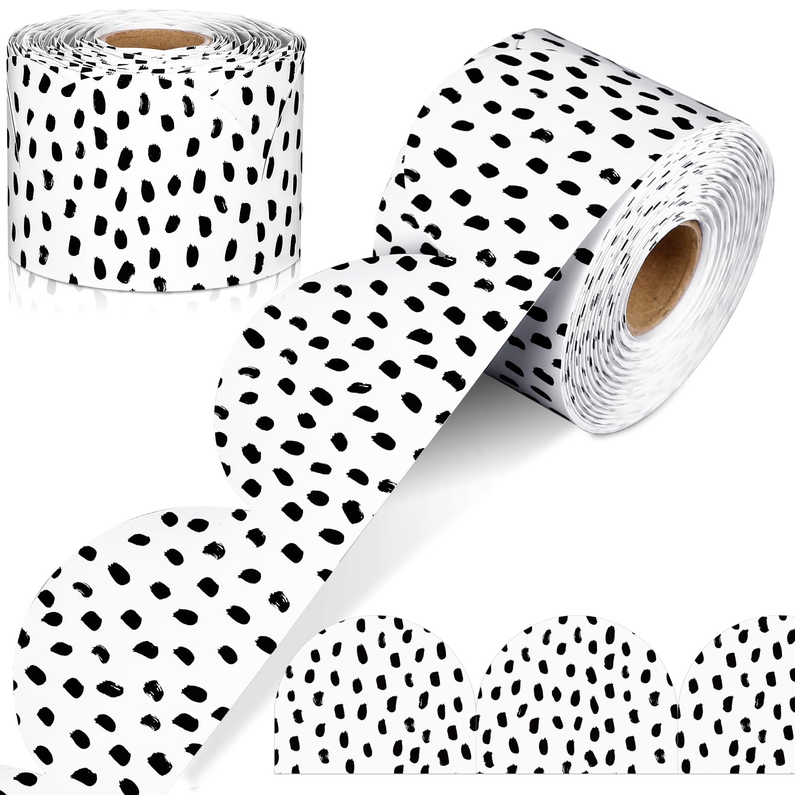 Mooliwe 65 Feet Black and White Polka Dots Bulletin Board Borders Scalloped Rolled Border Trim Classroom Decoration for Bulletin Boards Office Back to